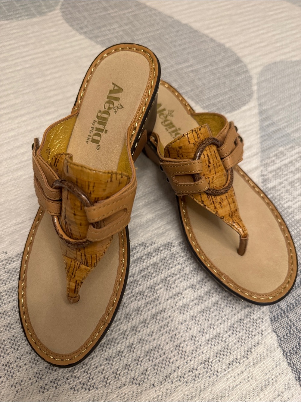 Alegria Tan Cork-Effect Thong Sandals for Women